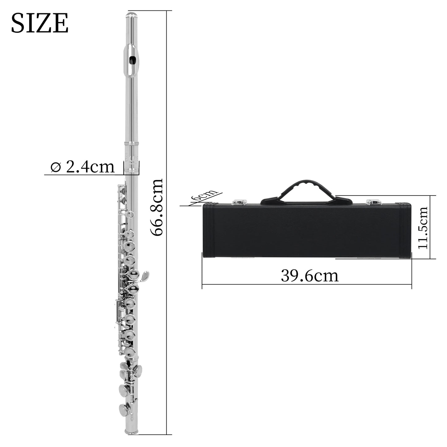 Flauta Transversal C Profissional SLADE – 16 Furos Fechados, Flauta de Concerto com Tecla E