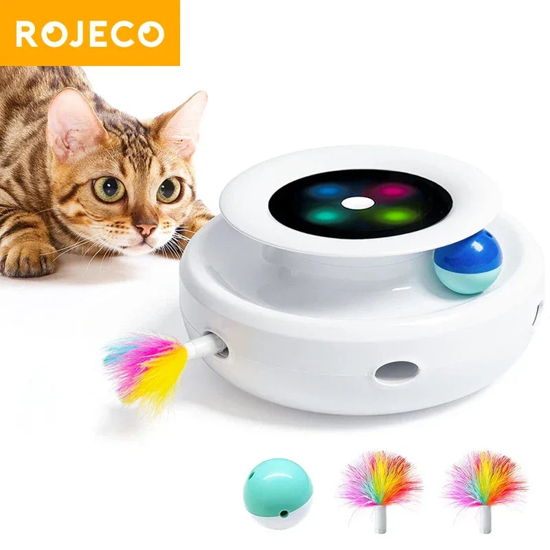 Brinquedo Eletrônico 2 em 1 ROJECO para Gatos e Cães – Bola Interativa com Penas e 5 Modos de Diversão Automática - Expresso Nippon