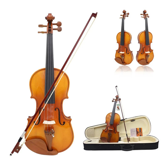 Violino 4/4, 3/4 e 1/2 Full Size rajados, Acústico Brilhante – Com Estojo e Arco