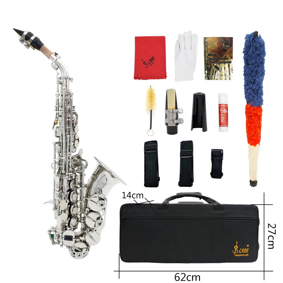Saxofone Soprano Bb Profissional em Latão com Acessórios