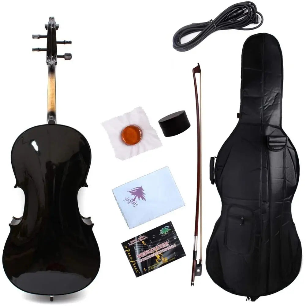 Violoncelo Elétrico 4 Cordas Yinfente 4/4 Preto, Feito à Mão, Timbre Doce, Bolsa e Arco Inclusos #EC1