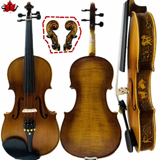 Violino 4/4 Estilo Master Strad – Corpo e Braço Entalhados, Cor Marrom, Som Bonito e Envolvente