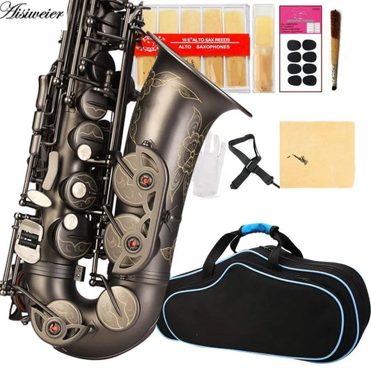 Saxofone Alto Profissional E-flat – Instrumento Musical de Alta Qualidade, Acabamento Preto Níquel