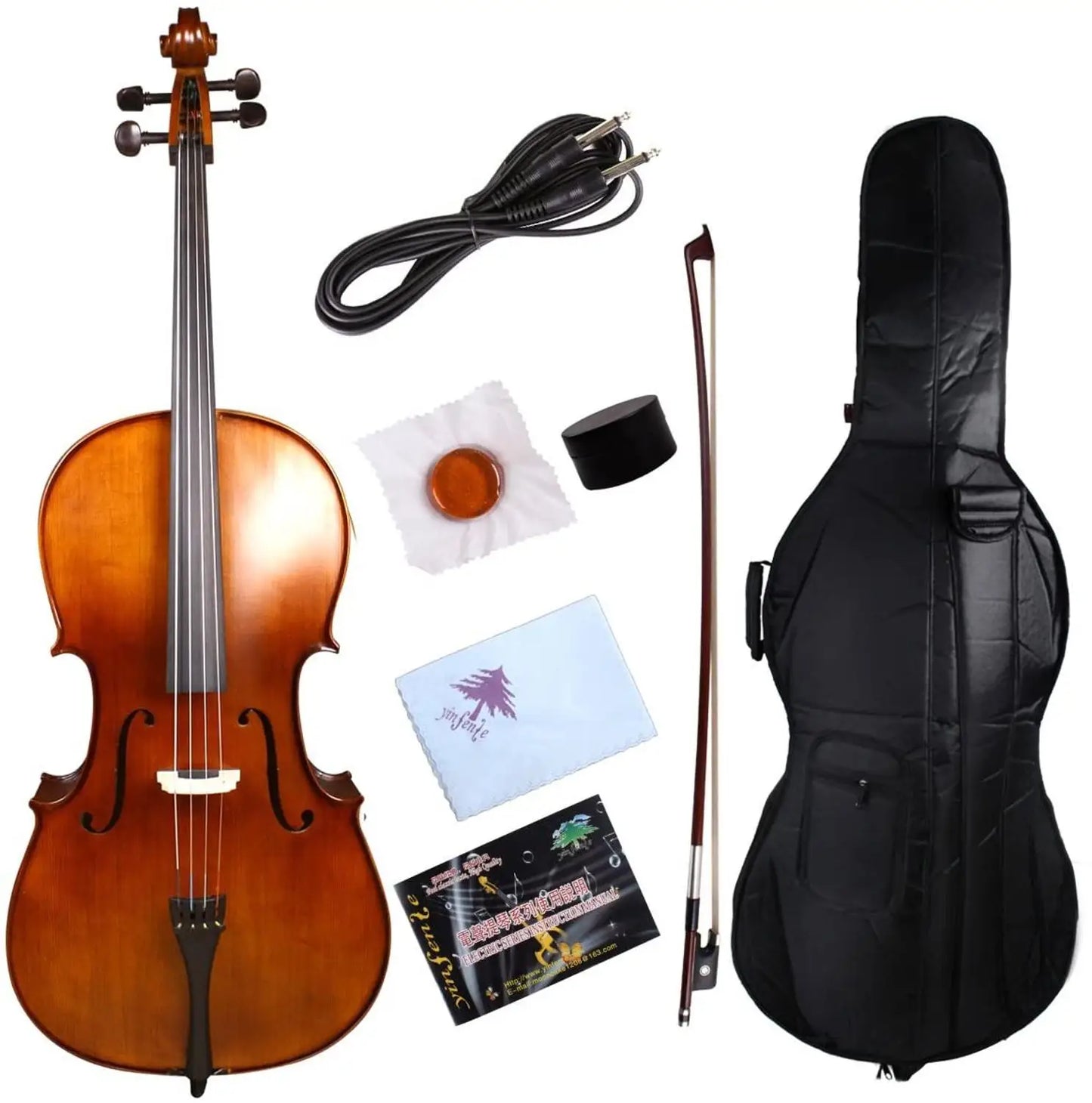Violoncelo Elétrico 4 Cordas Yinfente 4/4 Preto, Feito à Mão, Timbre Doce, Bolsa e Arco Inclusos #EC1