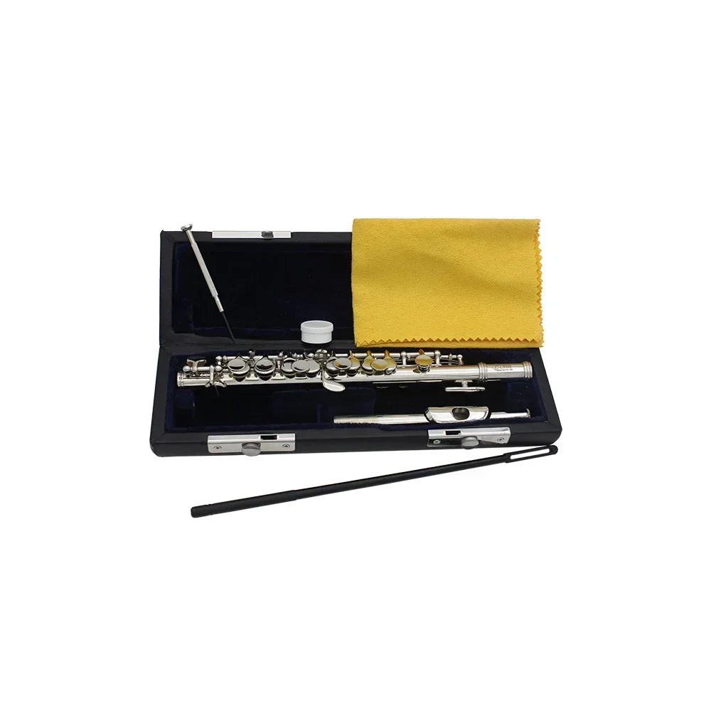 Piccolo SLADE 16 Furos C Chave – Tubo em Cobre Branco, Chaves Prateadas Multicolor, Instrumento de Sopro com Acessórios