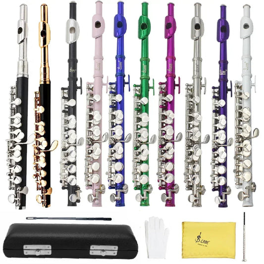 Piccolo SLADE 16 Furos C Chave – Tubo em Cobre Branco, Chaves Prateadas Multicolor, Instrumento de Sopro com Acessórios