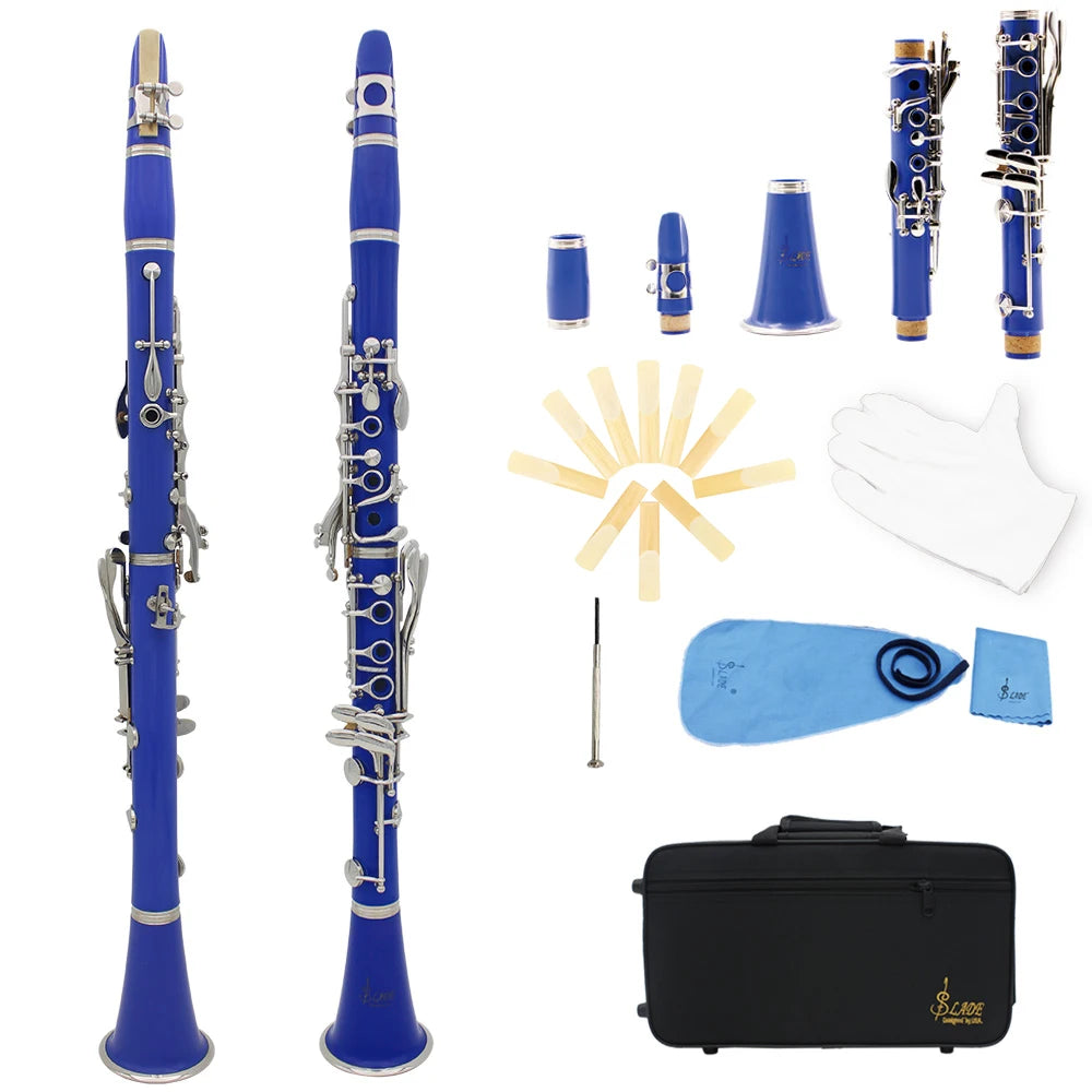 Clarinete SLADE Bb 17 Teclas – Corpo em Baquelite, Instrumento Profissional de Sopro com Estojo e Palheta