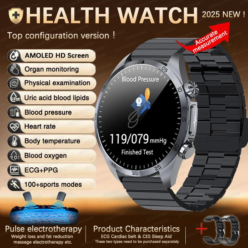 Smartwatch 2025 – Monitor de Saúde com ECG, PPG, Monitor de Gordura Corporal, Ácido Úrico, IMC, Para Homens e Mulheres - Expresso Nippon