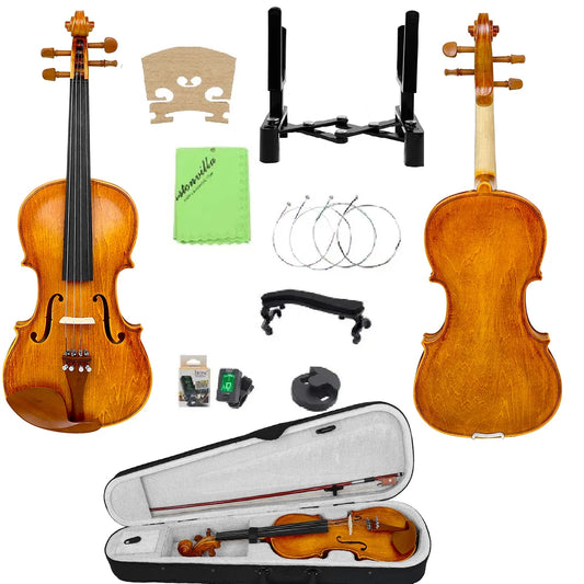 Violino 4/4 Astonvilla Cor Natural – Conjunto em Madeira Maciça com Estojo, Arco e Cordas para Iniciantes