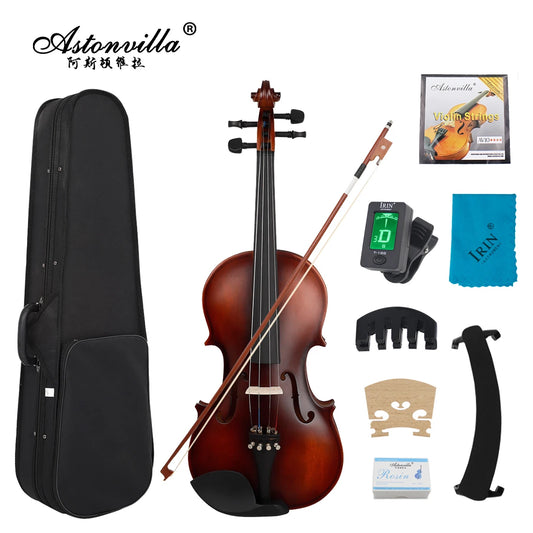 Violino Astonvilla 4/4 e 3/4 em Basswood – Conjunto Completo com Estojo e Acessórios, Instrumento Profissional para Performance