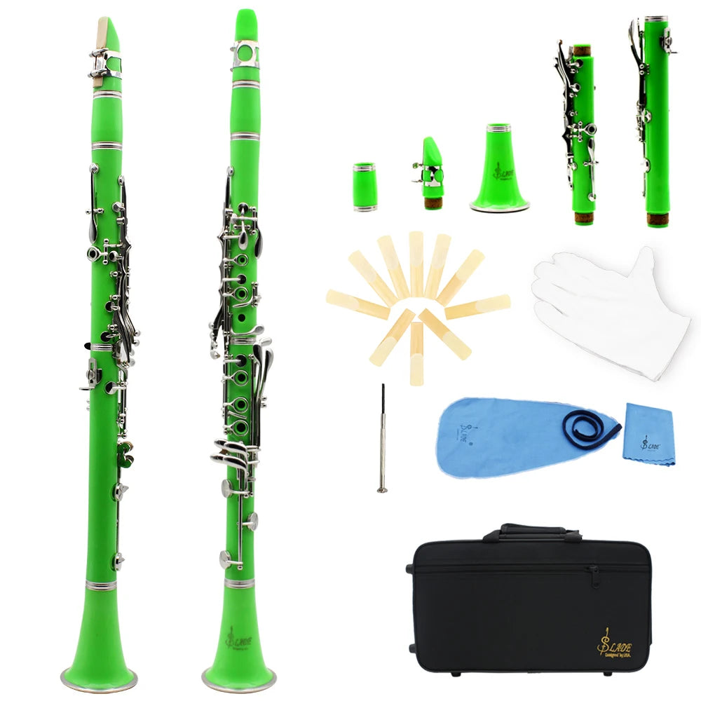 Clarinete SLADE Bb 17 Teclas – Corpo em Baquelite, Instrumento Profissional de Sopro com Estojo e Palheta