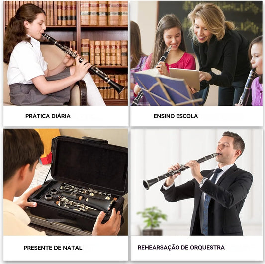 Clarinete Bb Profissional 17 Teclas e 6 Anéis Blackwinds – Instrumento de Sopro com Estojo e Acessórios