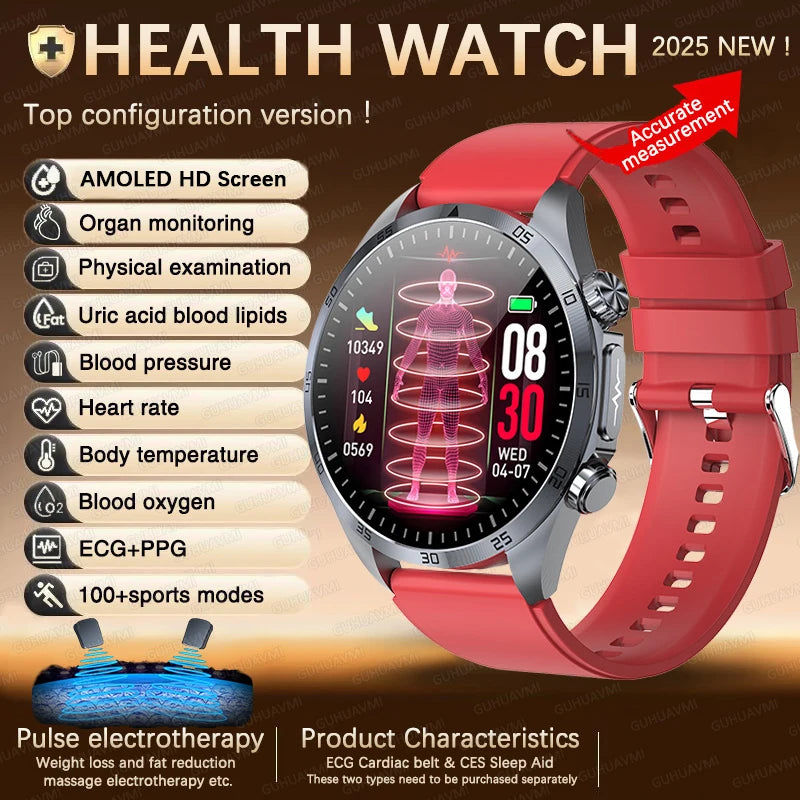Smartwatch 2025 – Monitor de Saúde com ECG, PPG, Monitor de Gordura Corporal, Ácido Úrico, IMC, Para Homens e Mulheres - Expresso Nippon