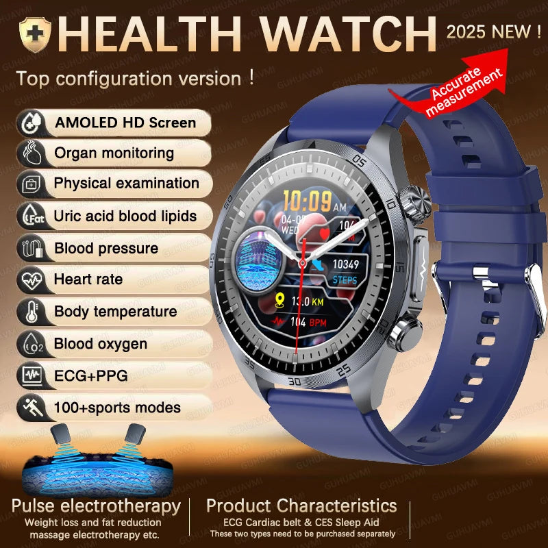 Smartwatch 2025 – Monitor de Saúde com ECG, PPG, Monitor de Gordura Corporal, Ácido Úrico, IMC, Para Homens e Mulheres - Expresso Nippon