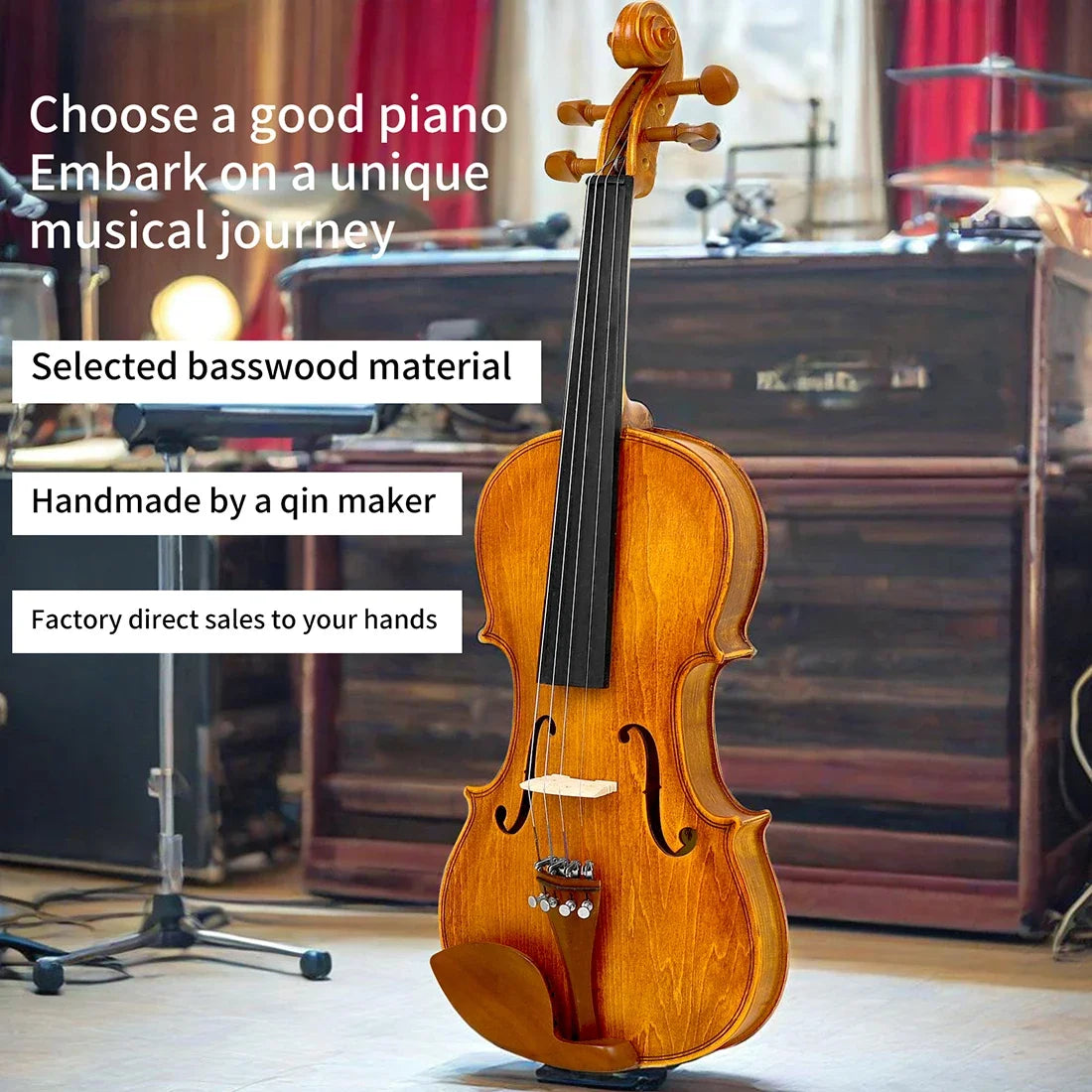 Violino 4/4 Astonvilla Cor Natural – Conjunto em Madeira Maciça com Estojo, Arco e Cordas para Iniciantes