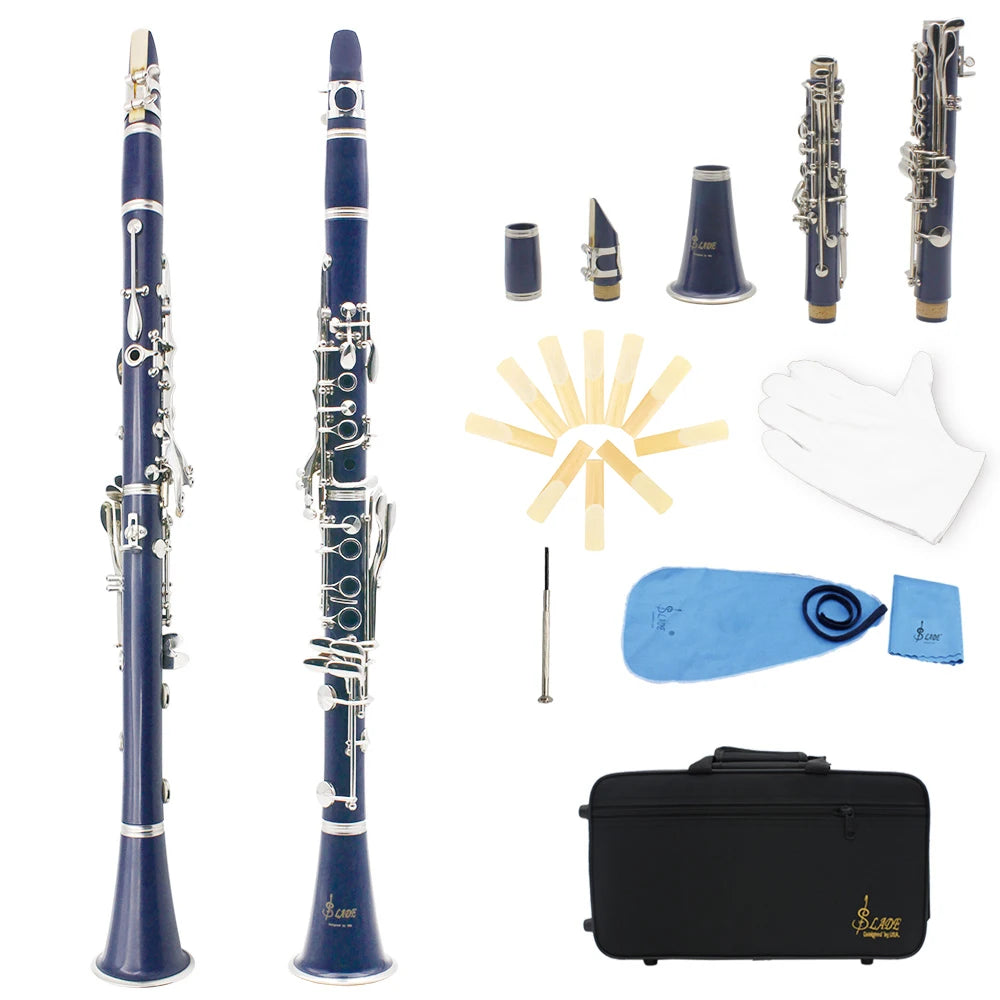 Clarinete SLADE Bb 17 Teclas – Corpo em Baquelite, Instrumento Profissional de Sopro com Estojo e Palheta