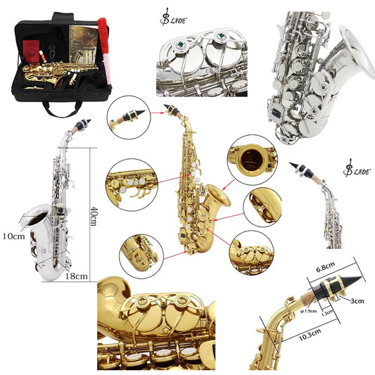 Saxofone Soprano Bb Profissional em Latão com Acessórios