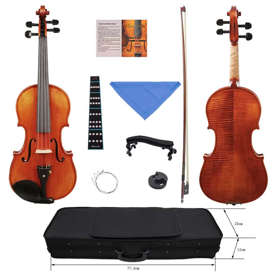 Violino 4/4 Acústico de Alta Qualidade em Madeira de Abeto – Com Estojo, Arco, Apoio de Ombro, Cordas e Acessórios Completo