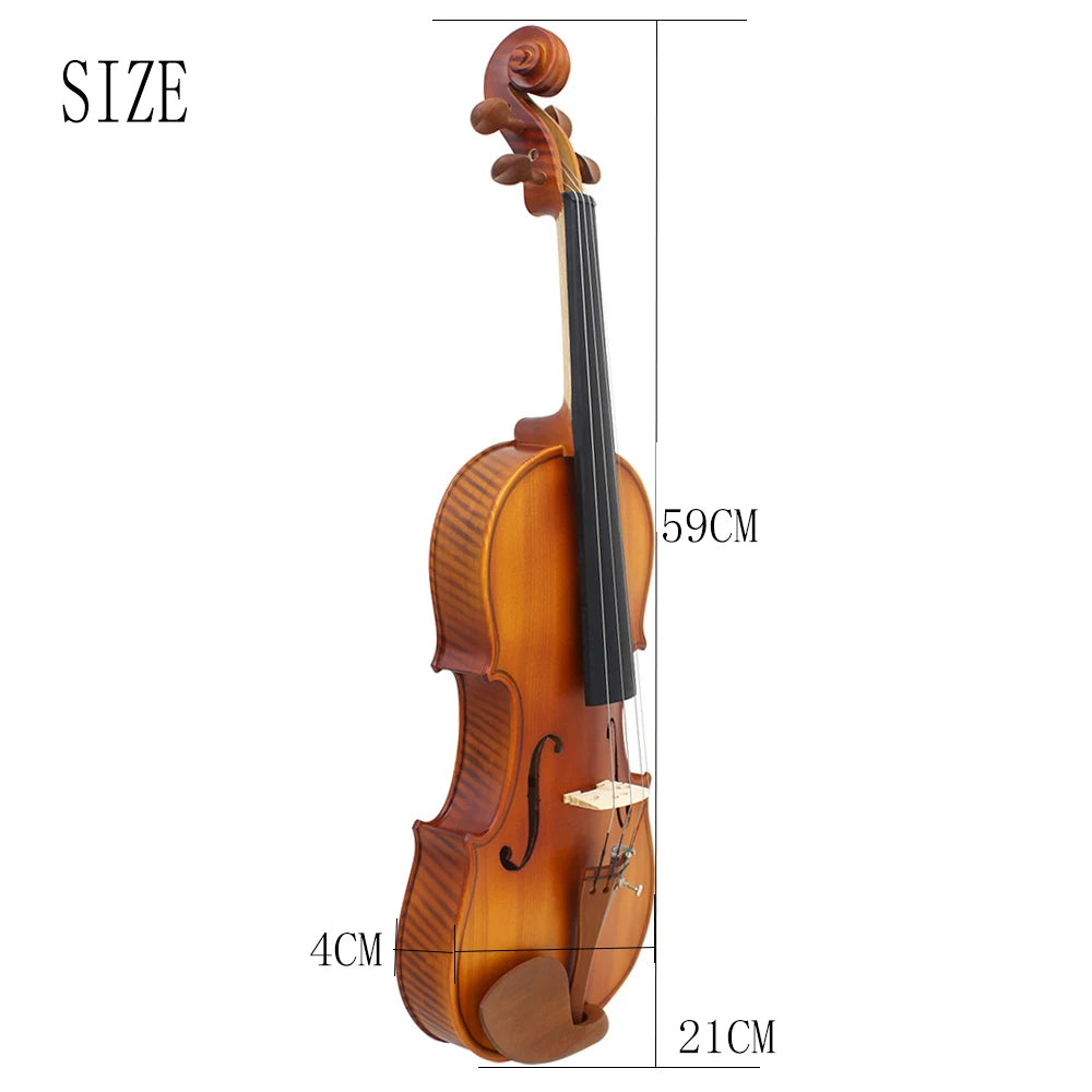 Violino 4/4, 3/4 e 1/2 Full Size rajados, Acústico Brilhante – Com Estojo e Arco