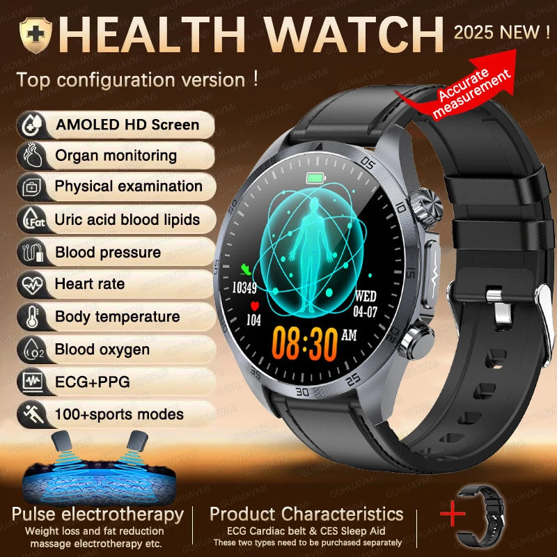 Smartwatch 2025 – Monitor de Saúde com ECG, PPG, Monitor de Gordura Corporal, Ácido Úrico, IMC, Para Homens e Mulheres - Expresso Nippon