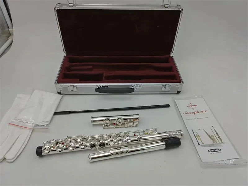 Flauta Transversal 16 Furos Banhada a Prata com Estojo Profissional