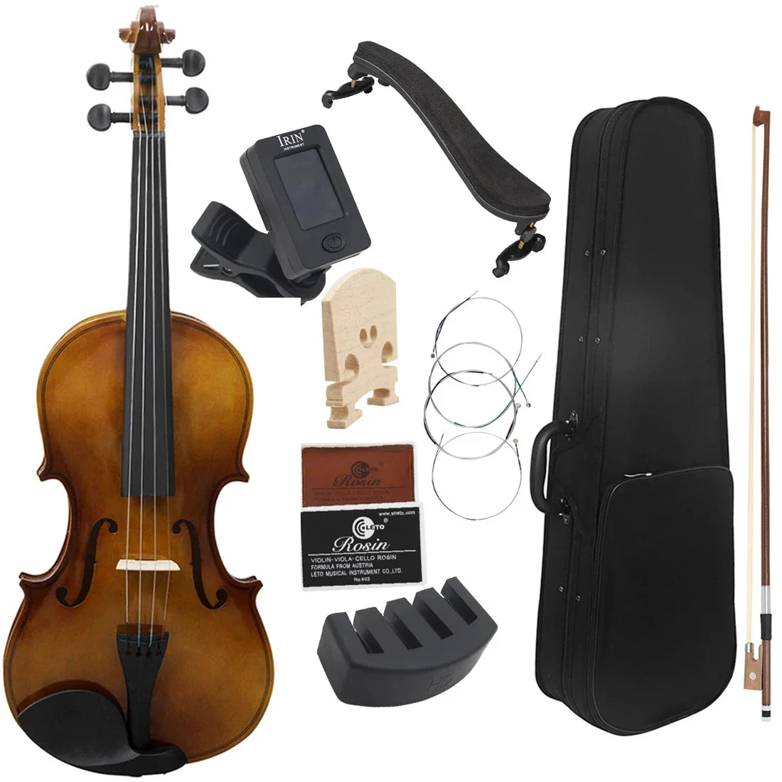 Violino 4/4 Retrô em Madeira Maciça e ABS – Acústico Profissional com Estojo e Arco