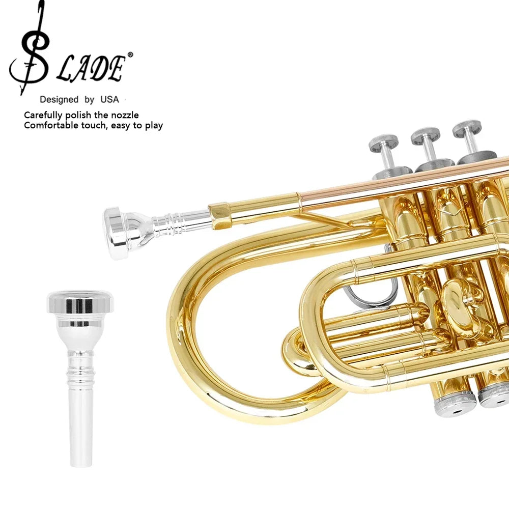 Corneta Bb Profissional SLADE Latão Dourado com Bocal e Estojo, Tubo de Chumbo em Cobre Fosforoso