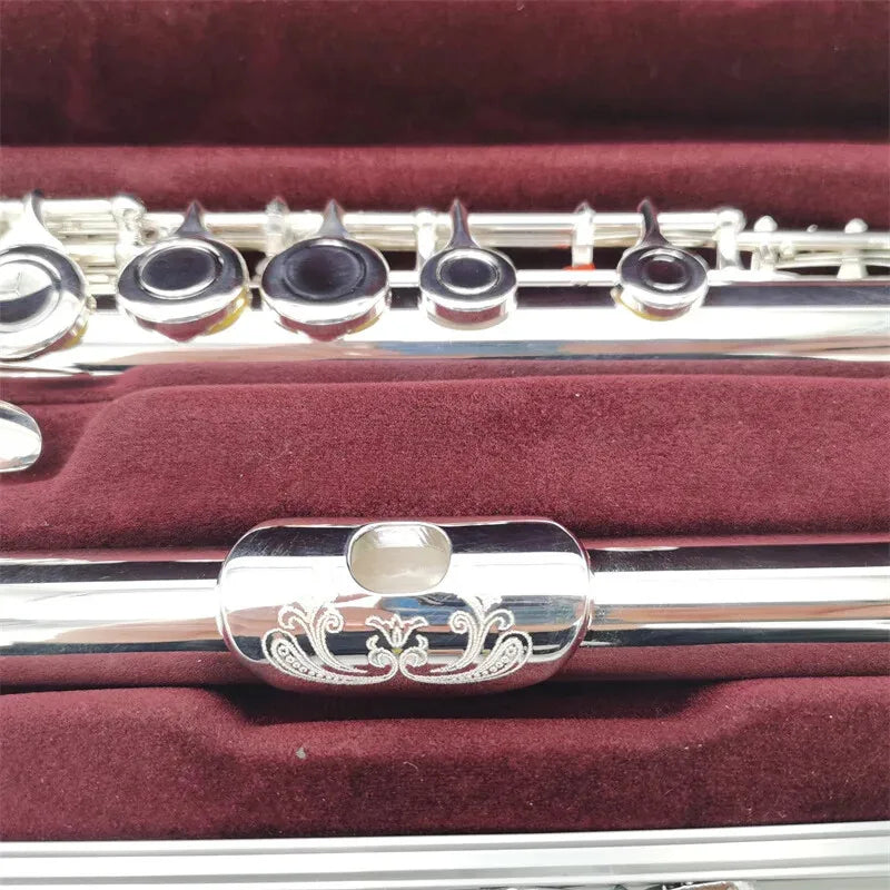 Flauta Transversal 16 Furos Banhada a Prata com Estojo Profissional