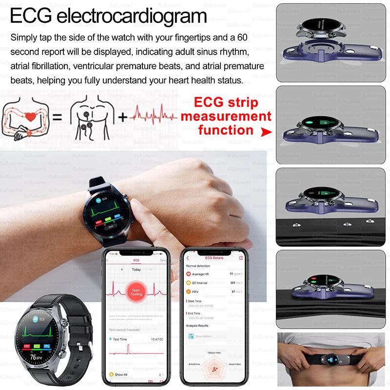 Smartwatch 2025 – Monitor de Saúde com ECG, PPG, Monitor de Gordura Corporal, Ácido Úrico, IMC, Para Homens e Mulheres - Expresso Nippon