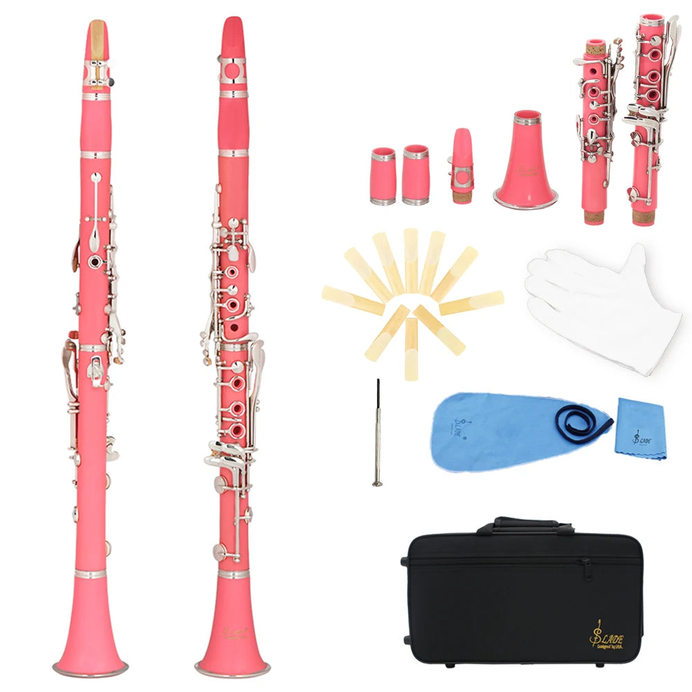 Clarinete SLADE Bb 17 Teclas – Corpo em Baquelite, Instrumento Profissional de Sopro com Estojo e Palheta
