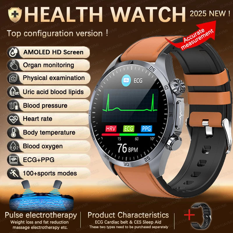 Smartwatch 2025 – Monitor de Saúde com ECG, PPG, Monitor de Gordura Corporal, Ácido Úrico, IMC, Para Homens e Mulheres - Expresso Nippon
