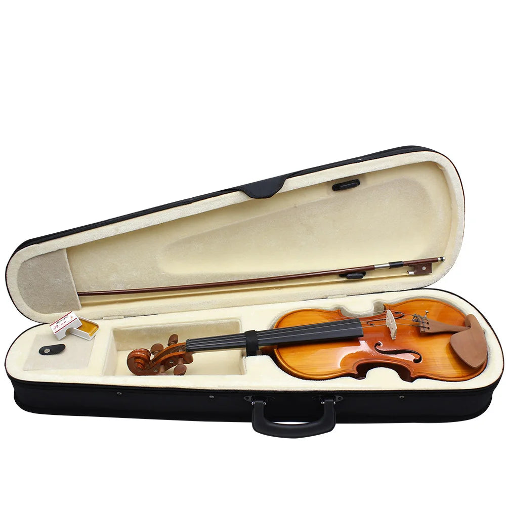 Violino 4/4, 3/4 e 1/2 Full Size rajados, Acústico Brilhante – Com Estojo e Arco