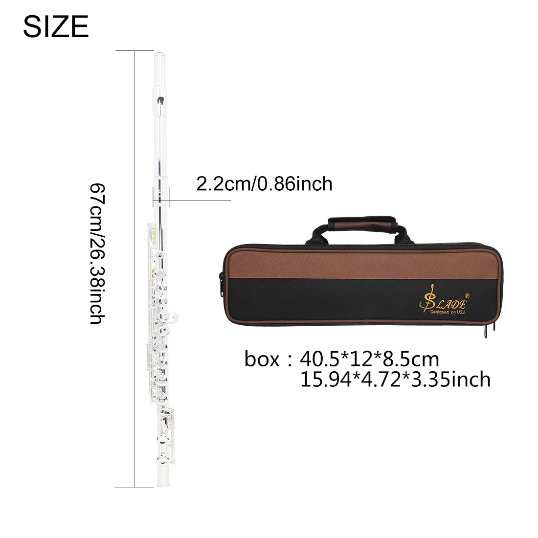 Flauta Transversal SLADE 16 Furos C com Tecla E Banhada a Prata com Estojo e Acessórios