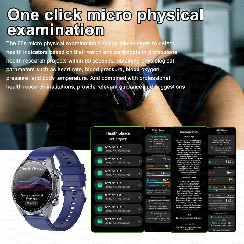 Smartwatch 2025 – Monitor de Saúde com ECG, PPG, Monitor de Gordura Corporal, Ácido Úrico, IMC, Para Homens e Mulheres - Expresso Nippon