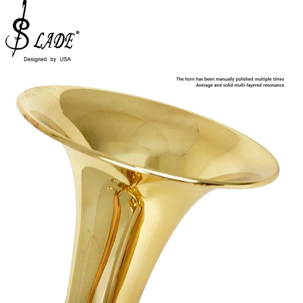 Corneta Bb Profissional SLADE Latão Dourado com Bocal e Estojo, Tubo de Chumbo em Cobre Fosforoso