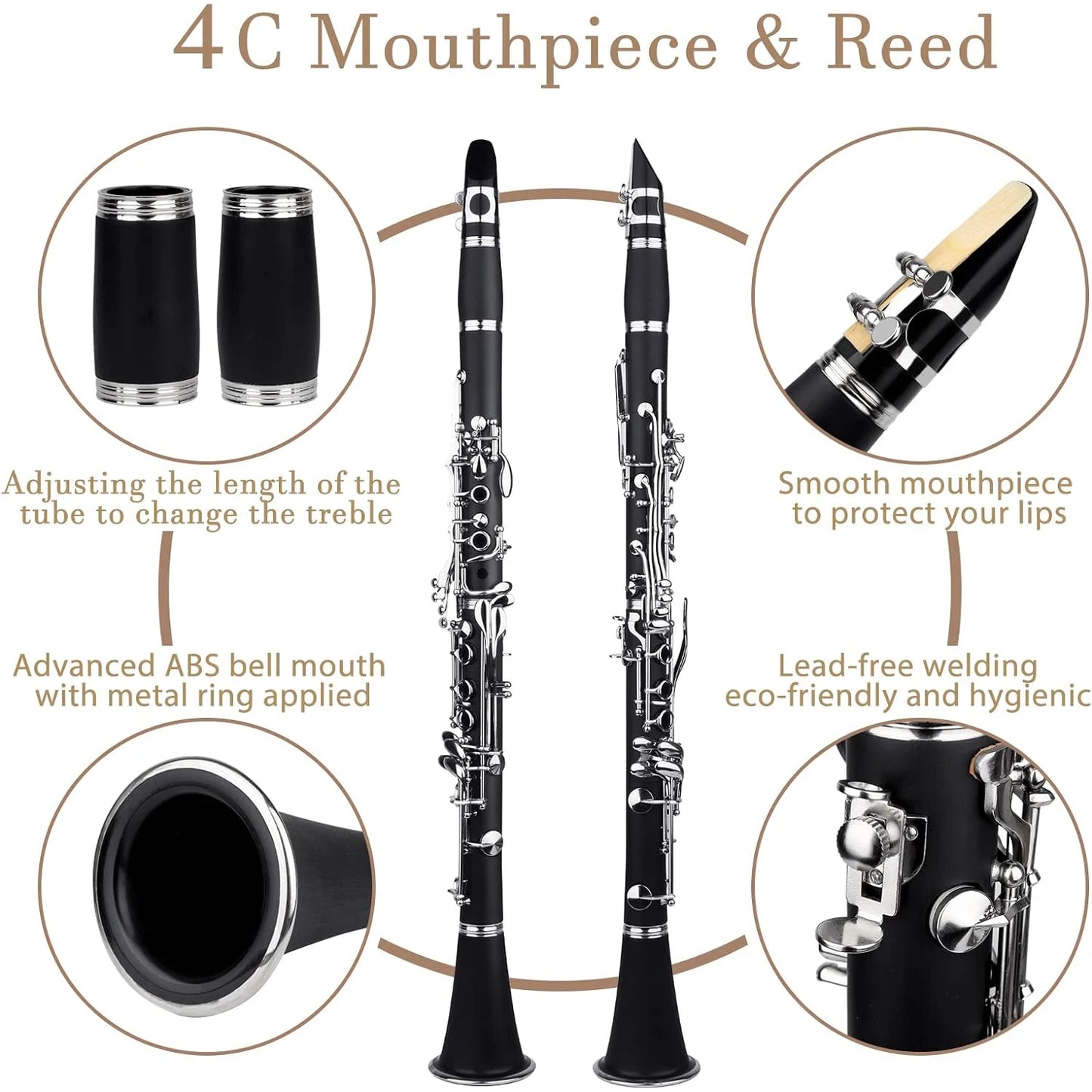 Clarinete Bb 17 Chaves SLADE Profissional em Baquelite com Acessórios