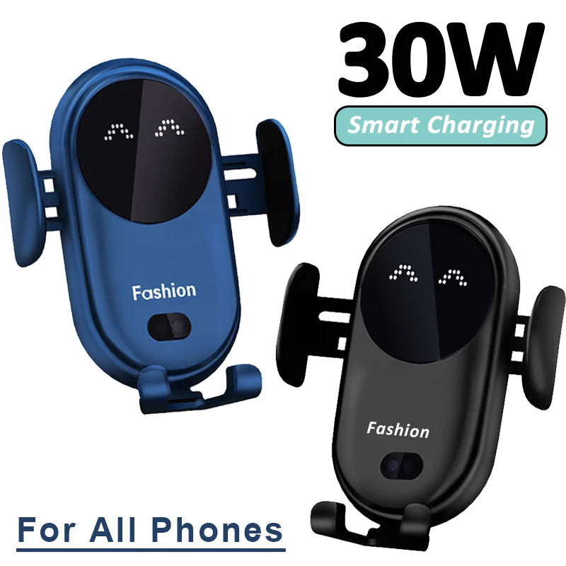 Suporte Carregador Wireless Automático 30W com Indução Infravermelha para iPhone 11/12/13 Pro Max e Samsung Galaxy S20/21 Plus