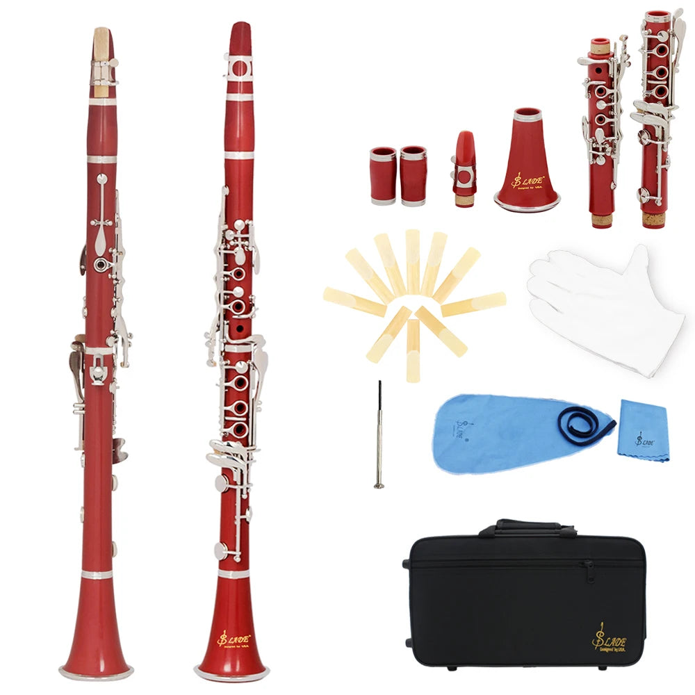 Clarinete SLADE Bb 17 Teclas – Corpo em Baquelite, Instrumento Profissional de Sopro com Estojo e Palheta