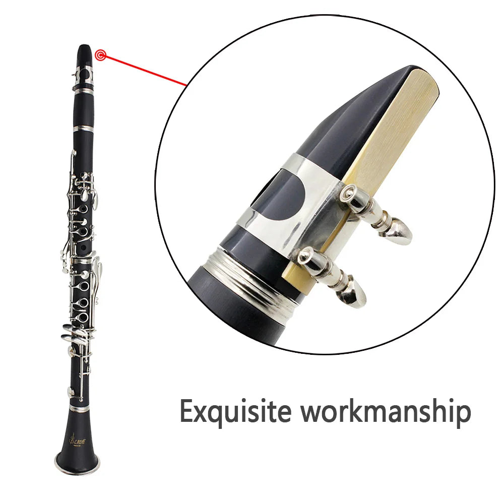 Clarinete SLADE Bb 17 Teclas – Corpo em Baquelite, Instrumento Profissional de Sopro com Estojo e Palheta