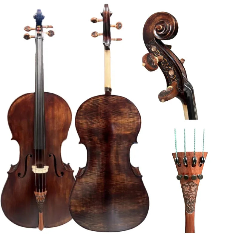 Violoncelo 4/4 SONG Master Profissional Estilo Stradivari, Topo em Abeto Antigo, 100% Feito à Mão
