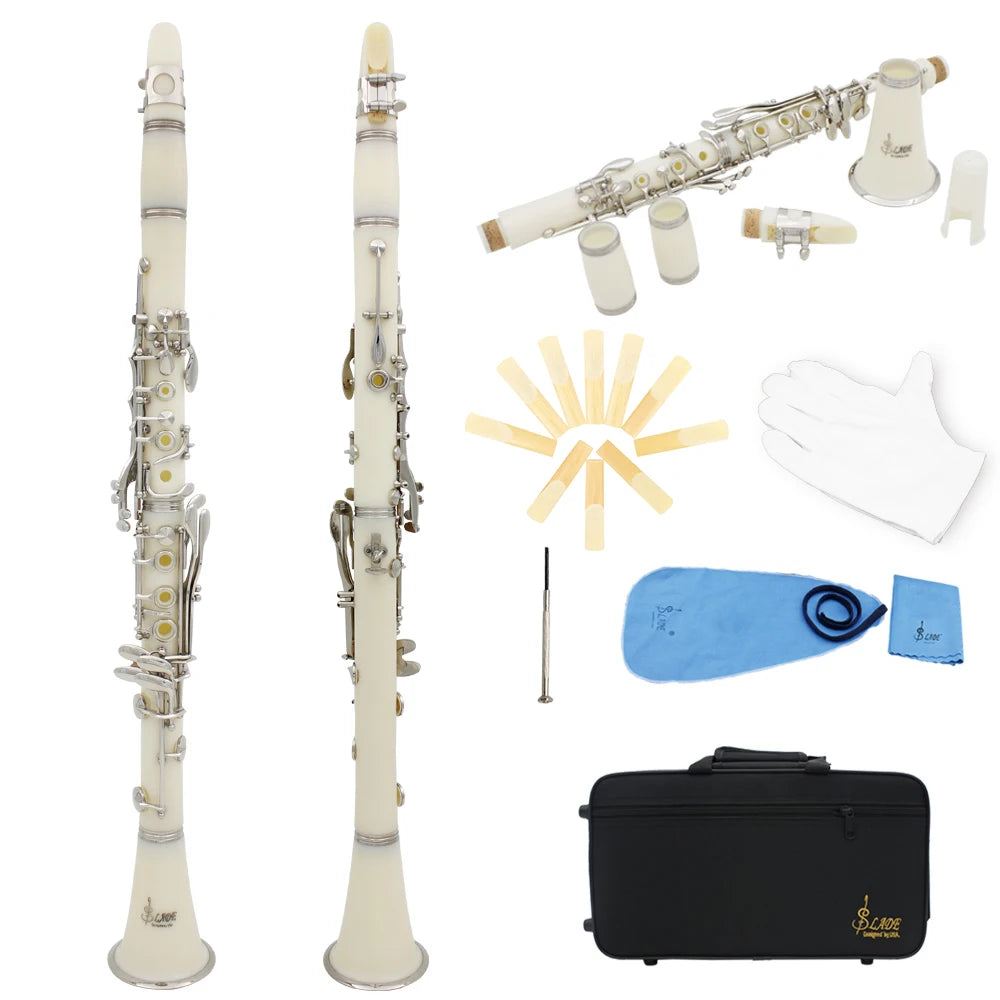 Clarinete SLADE Bb 17 Teclas – Corpo em Baquelite, Instrumento Profissional de Sopro com Estojo e Palheta