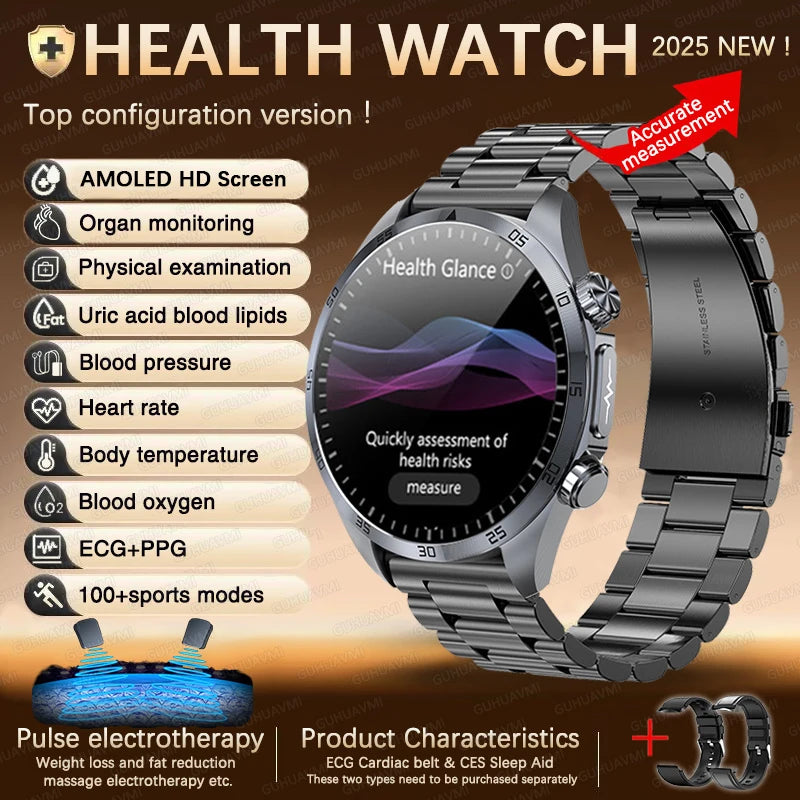 Smartwatch 2025 – Monitor de Saúde com ECG, PPG, Monitor de Gordura Corporal, Ácido Úrico, IMC, Para Homens e Mulheres - Expresso Nippon