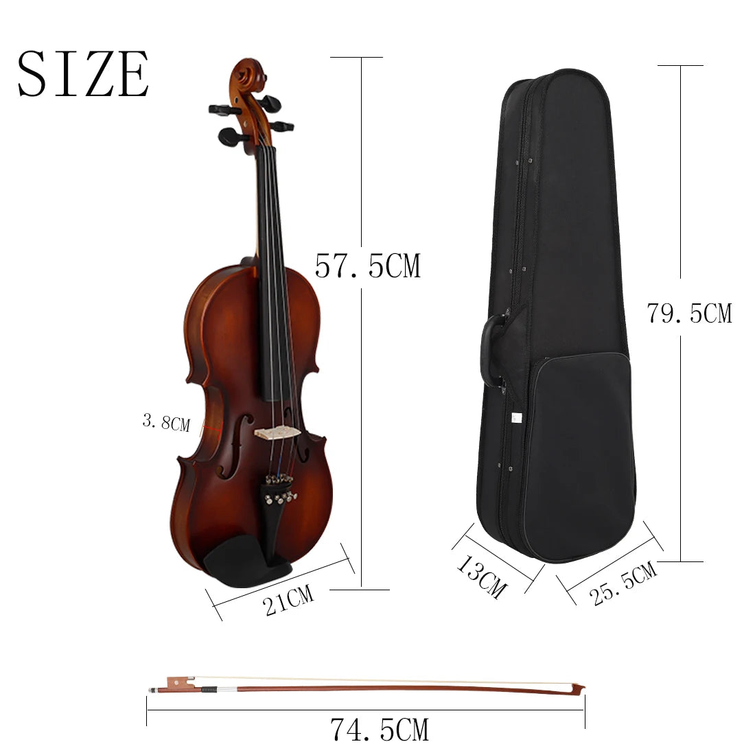 Violino Astonvilla 4/4 e 3/4 em Basswood – Conjunto Completo com Estojo e Acessórios, Instrumento Profissional para Performance