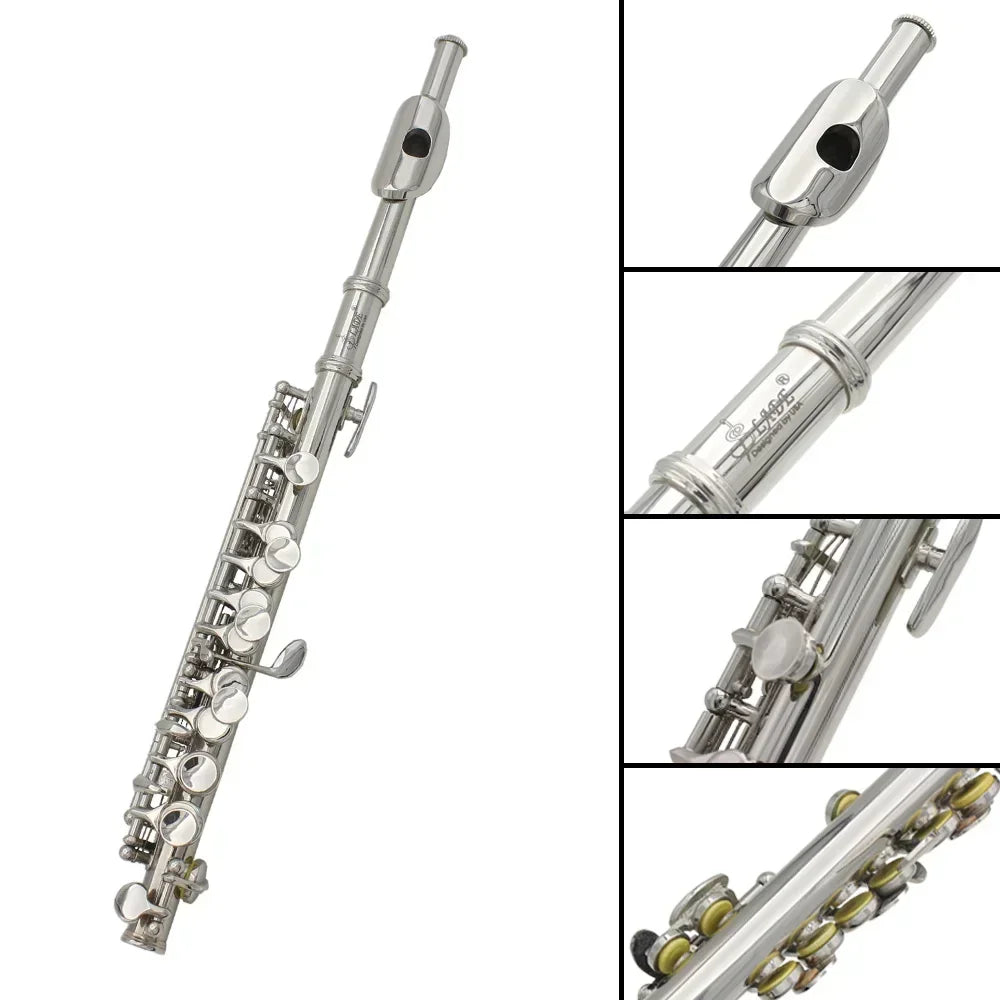 Piccolo SLADE 16 Furos C Chave – Tubo em Cobre Branco, Chaves Prateadas Multicolor, Instrumento de Sopro com Acessórios