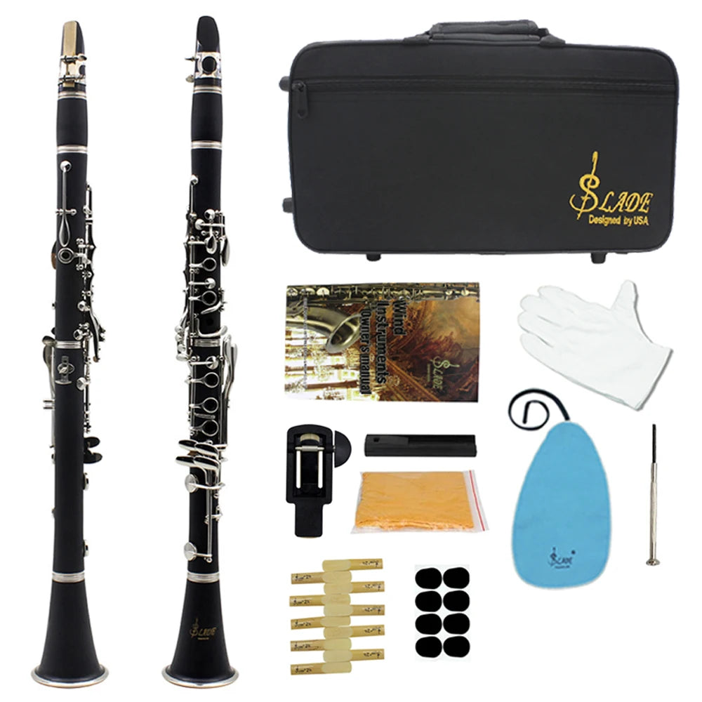 Clarinete Bb 17 Chaves SLADE Profissional em Baquelite com Acessórios