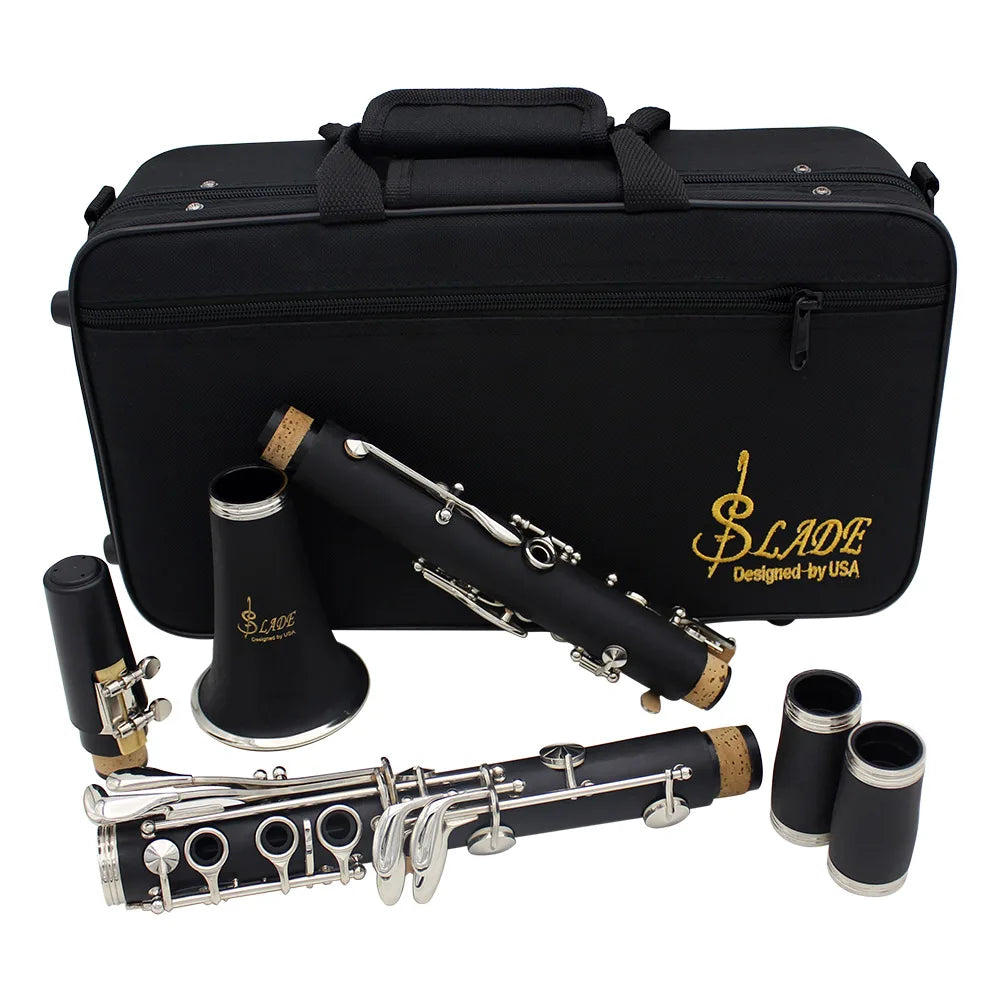 Clarinete SLADE Bb 17 Teclas – Corpo em Baquelite, Instrumento Profissional de Sopro com Estojo e Palheta