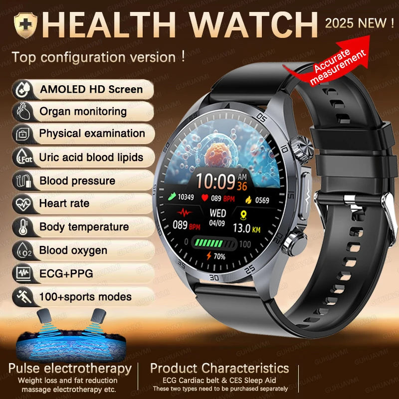 Smartwatch 2025 – Monitor de Saúde com ECG, PPG, Monitor de Gordura Corporal, Ácido Úrico, IMC, Para Homens e Mulheres - Expresso Nippon