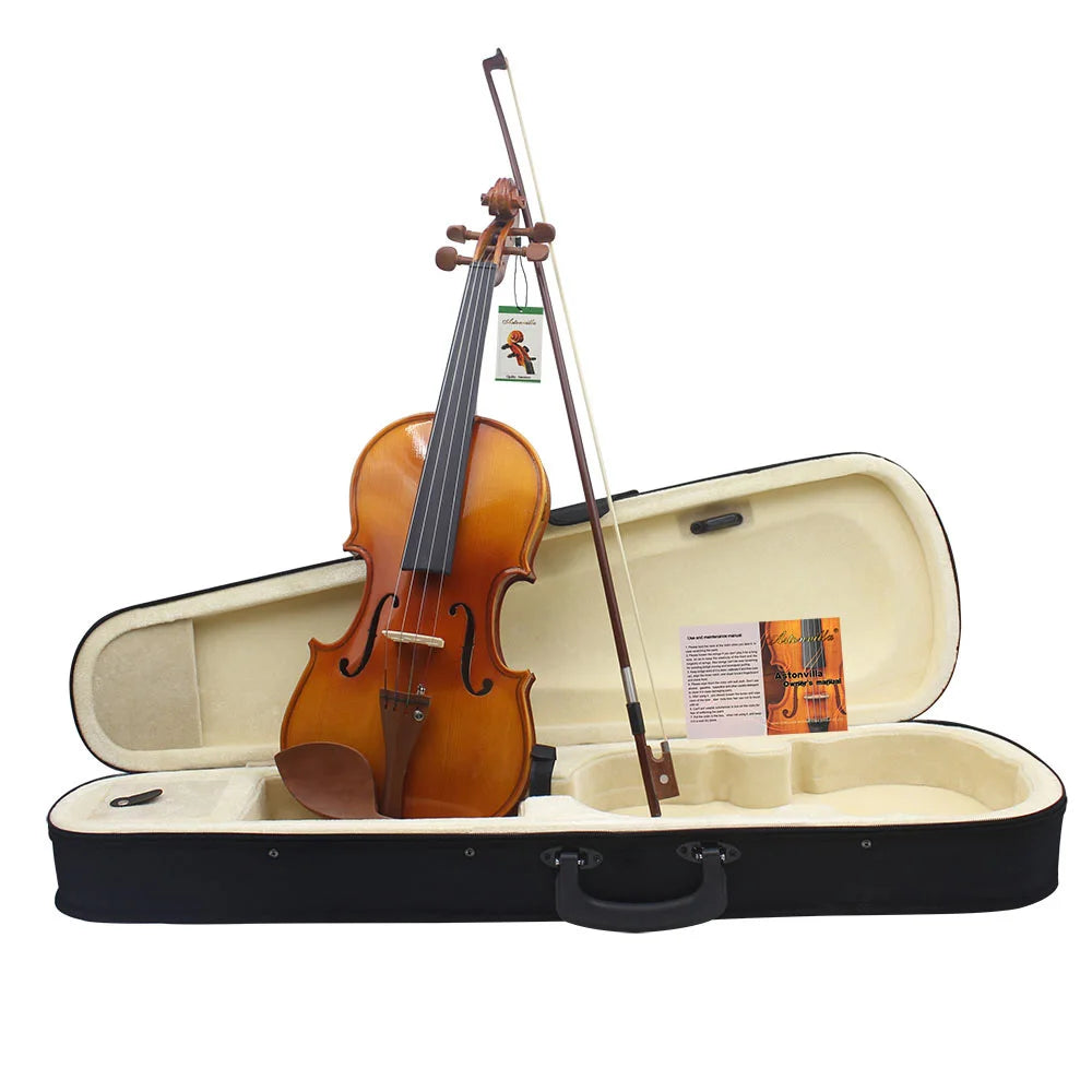 Violino 4/4, 3/4 e 1/2 Full Size rajados, Acústico Brilhante – Com Estojo e Arco