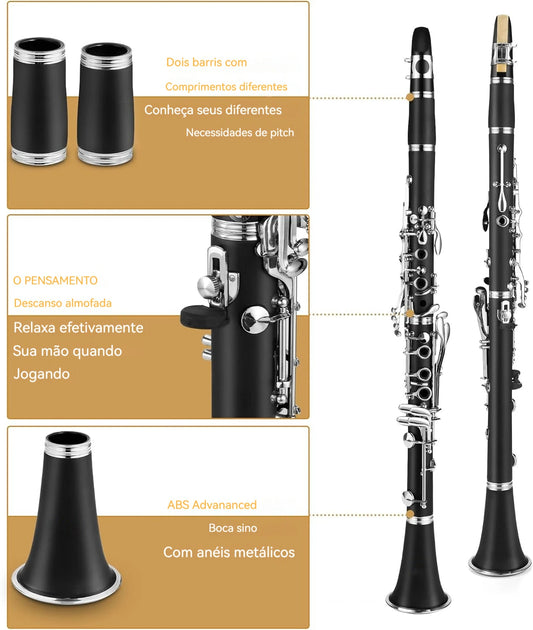 Clarinete Bb Profissional 17 Teclas e 6 Anéis Blackwinds – Instrumento de Sopro com Estojo e Acessórios