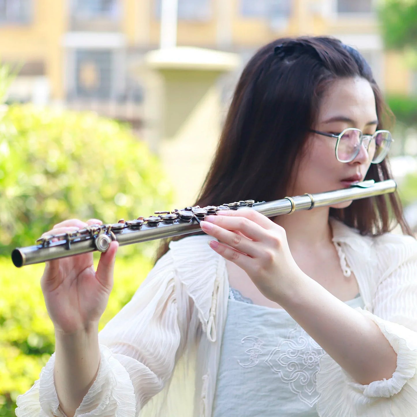 Flauta Transversal SLADE 16 Furos C Chaves Fechadas Acabamento Cobre Envelhecido Profissional